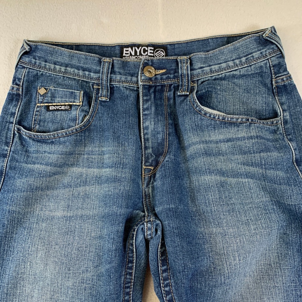 ENYCE Jeans Men Embroidered Blue Denim Straight Leg Y2K Casual 34x29 (Tag 34x30) - Picture 5 of 13